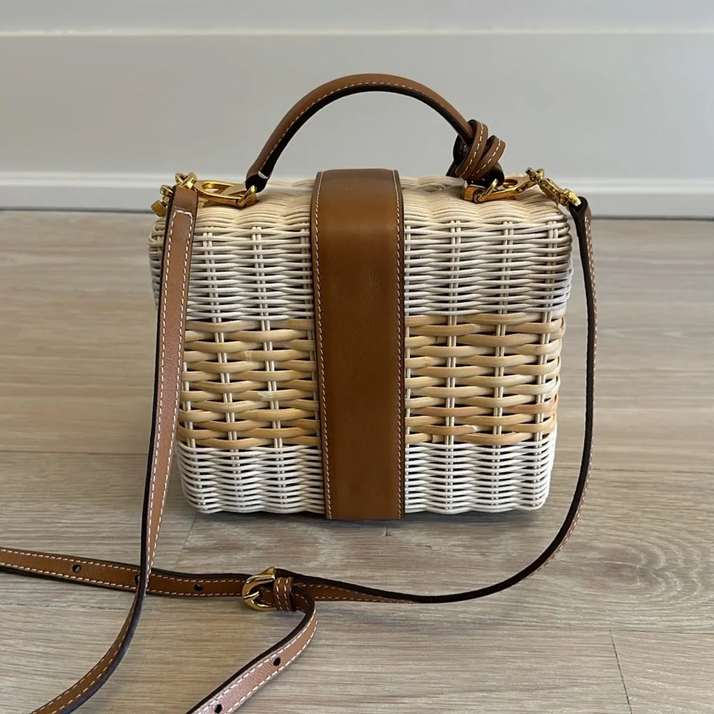 Mark Cross Rattan Wicker and Leather Box Bag - Picture 2 of 7
